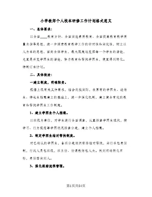 2024年小学教师个人校本研修工作计划格式范文（6篇）