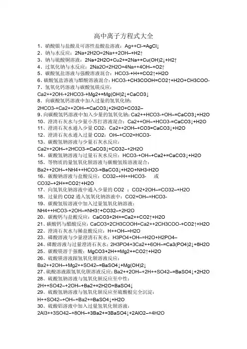 高中离子方程式大全