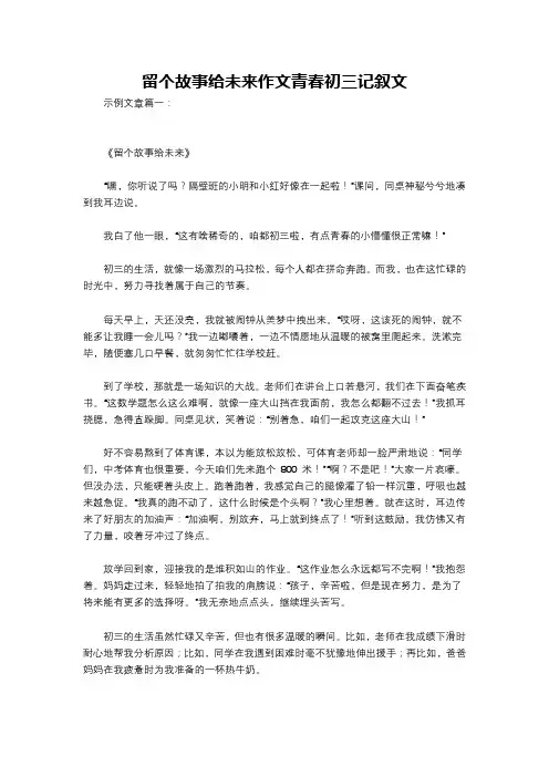 留个故事给未来作文青春初三记叙文