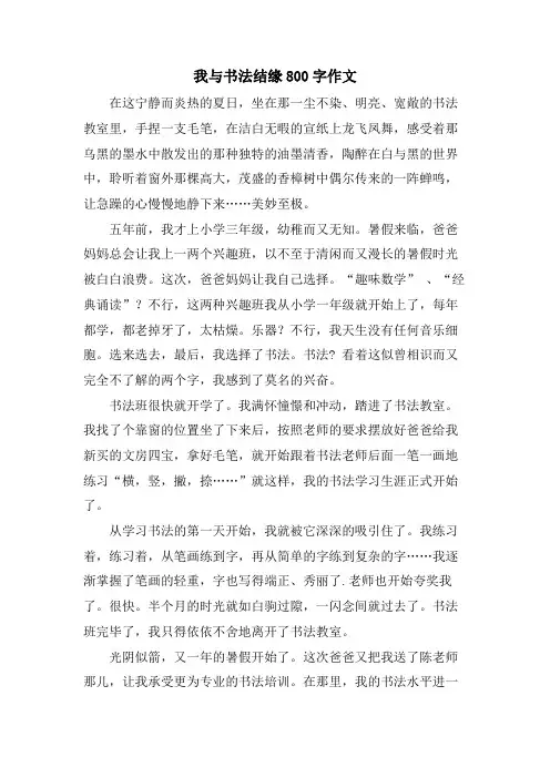 我与书法结缘800字作文