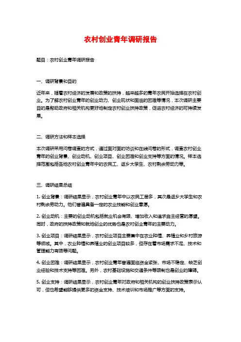 农村创业青年调研报告