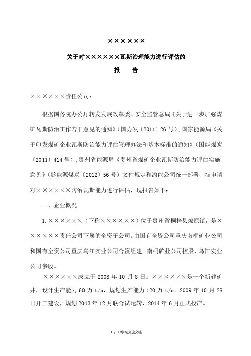 瓦斯治理能力评估报告