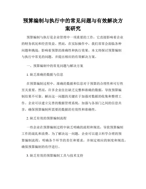 预算编制与执行中的常见问题与有效解决方案研究