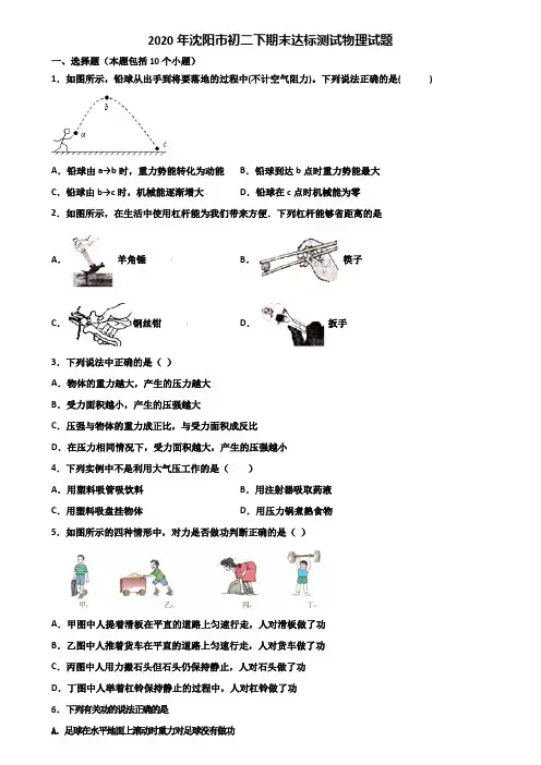 2020年沈阳市初二下期末达标测试物理试题含解析