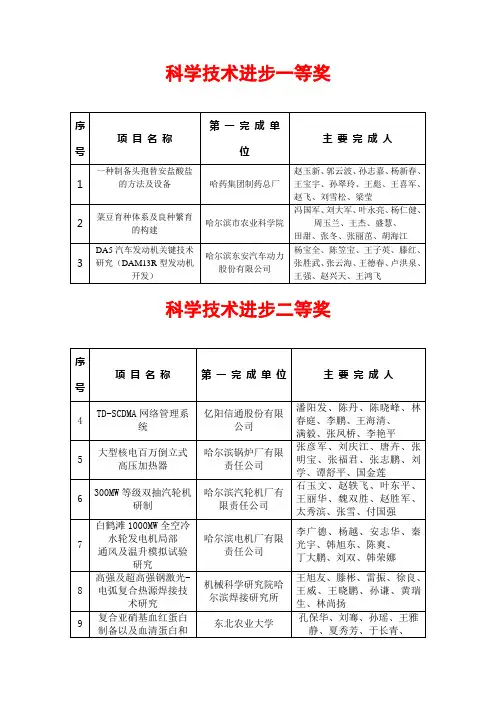 科学技术进步一等奖