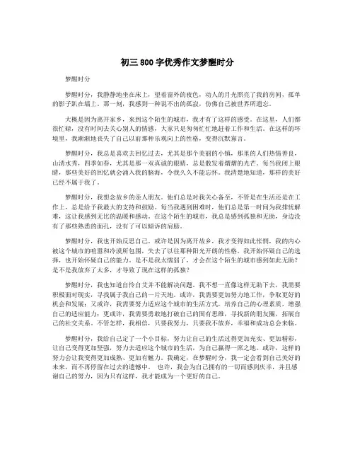 初三800字优秀作文梦醒时分