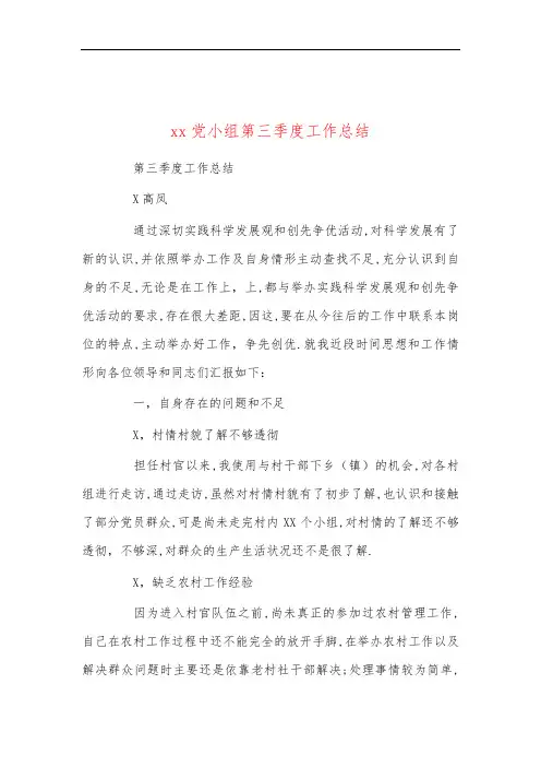 xx党小组第三季度工作总结
