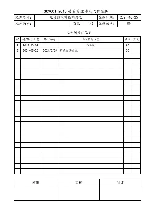 电源线来料检测规范