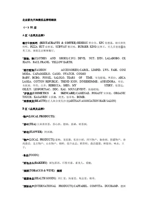 [VIP专享]北京新光天地楼层品牌明细表