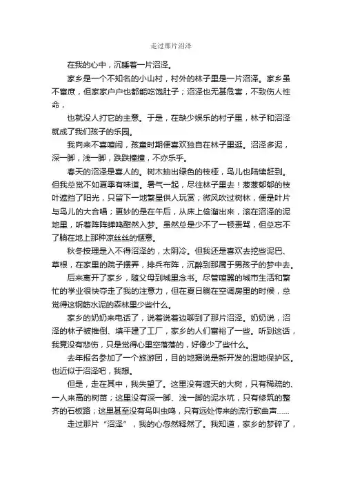 走过那片沼泽_作文650字_小学叙事作文_