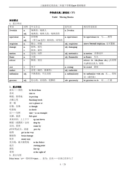 上海新世纪英语高二年级下学期Unit4教材精讲