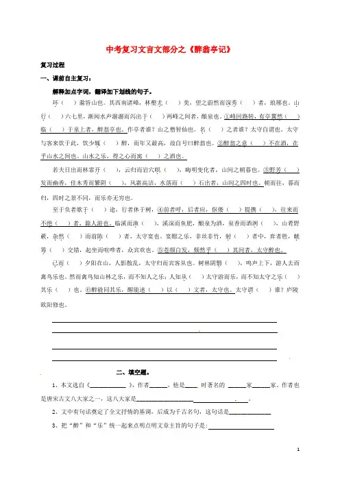 江苏省盐城市2017届中考语文文言文部分《醉翁亭记》复习学案