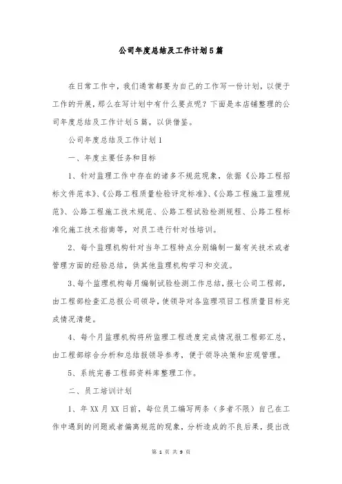 公司年度总结及工作计划5篇