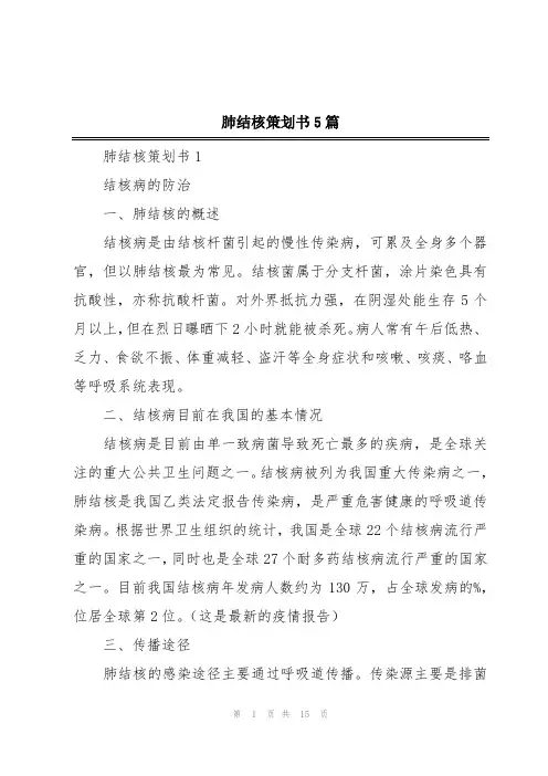 肺结核策划书5篇