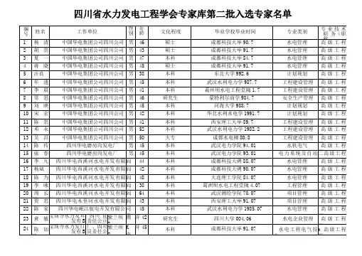四川水力发电工程学会专家库第二批入选专家名单