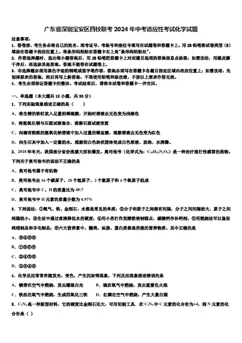 广东省深圳宝安区四校联考2024年中考适应性考试化学试题含解析