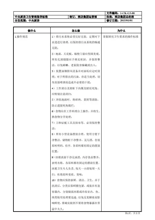 中央厨房卫生管理指导标准