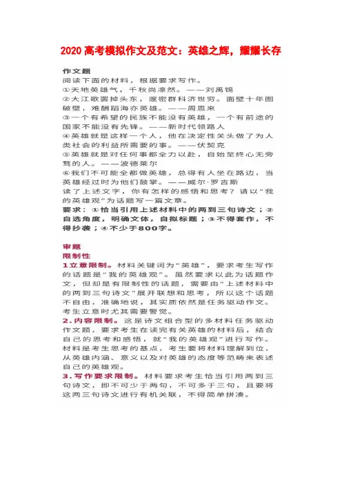 2020高考模拟作文及范文：英雄之辉,耀耀长存
