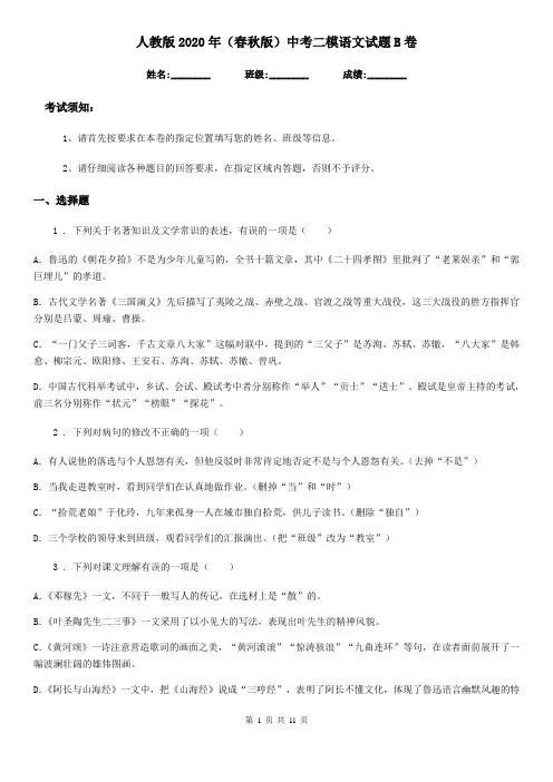 人教版2020年(春秋版)中考二模语文试题B卷