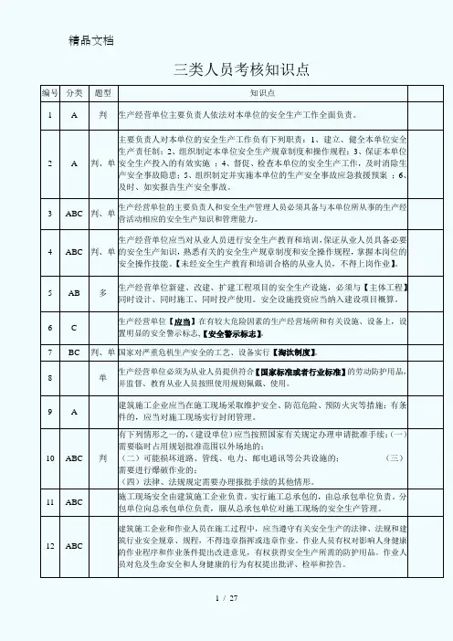 ABC三类人员考核知识点资料