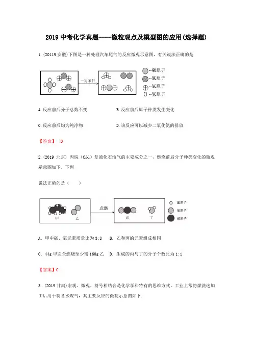 2019中考化学分类汇编--微粒观点及模型图的应用(选择题)