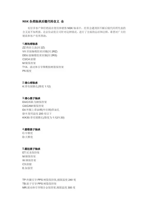 NSK各类轴承后缀代码含义