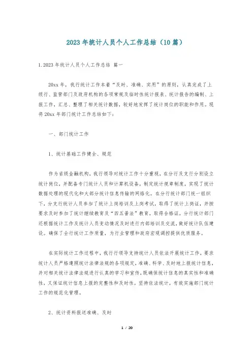 2023年统计人员个人工作总结(10篇)