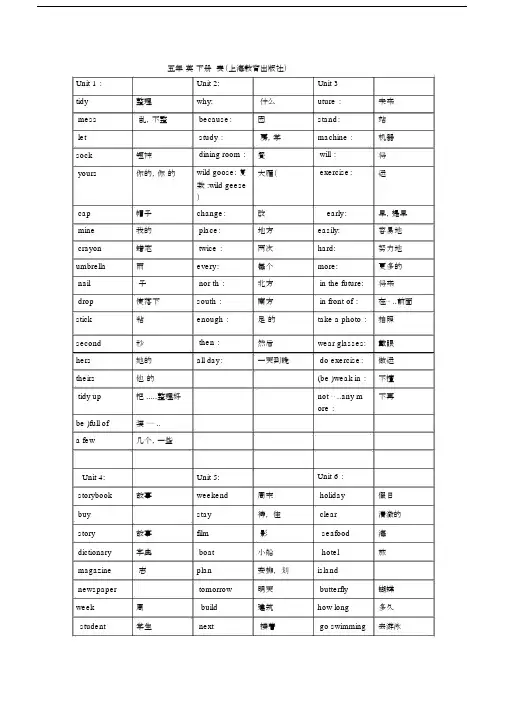 (完整)五年级英语下册单词表(上海教育出版社).doc