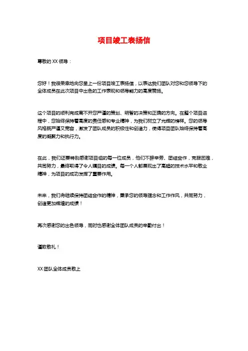 项目竣工表扬信