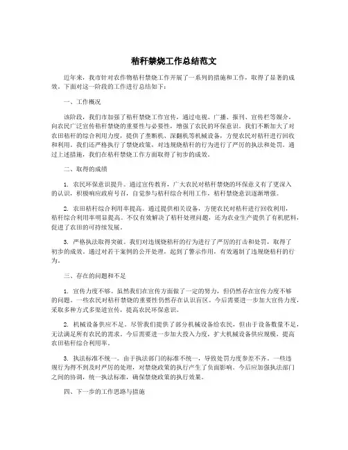 秸秆禁烧工作总结范文
