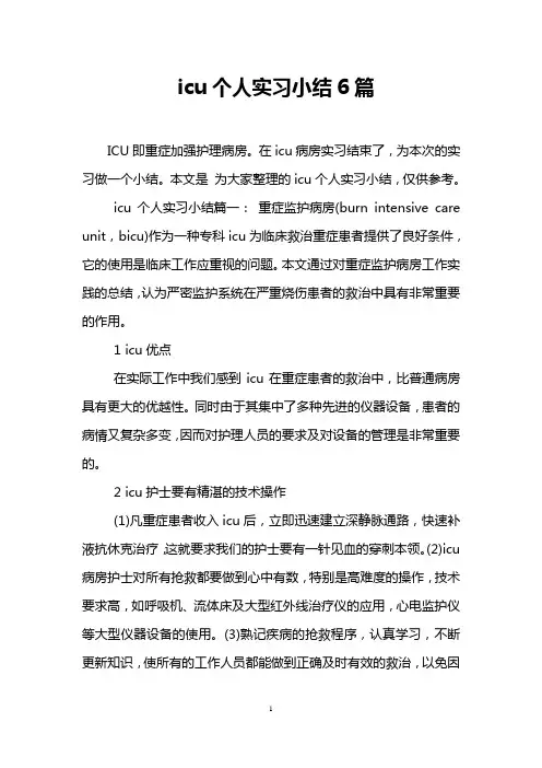 icu个人实习小结6篇
