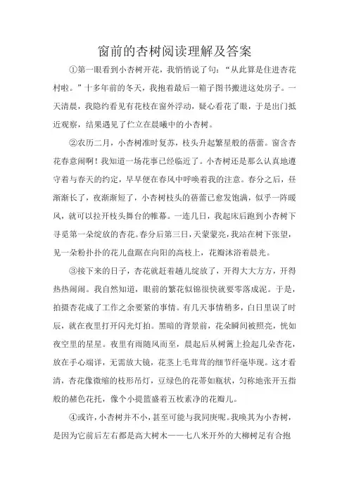 窗前的杏树阅读理解及答案