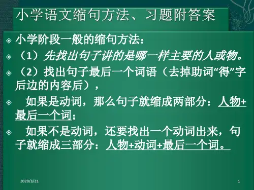 小学语文缩句方法及习题答案PPT
