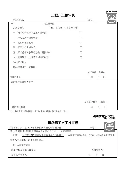建设工程监理单位全套用表四川建龙软件表格DOC