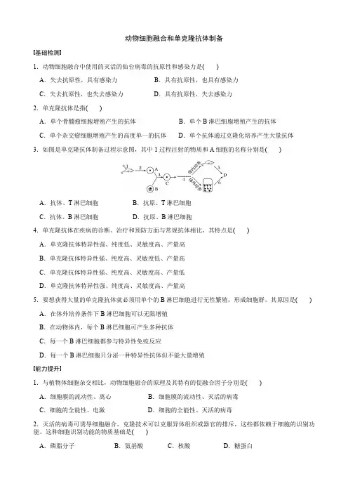 动物细胞融合和单克隆抗体制备同步练习题