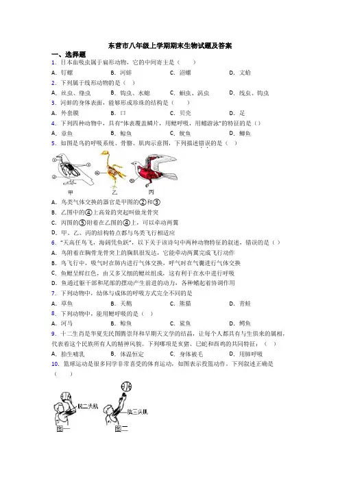 东营市八年级上学期期末生物试题及答案