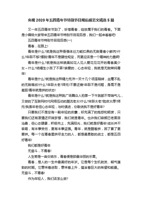 央视2020年五四青年节特别节目观后感范文精选5篇