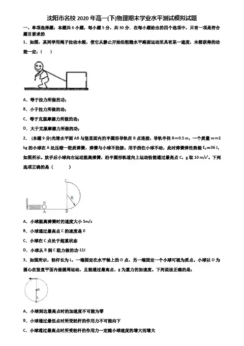 沈阳市名校2020年高一(下)物理期末学业水平测试模拟试题含解析