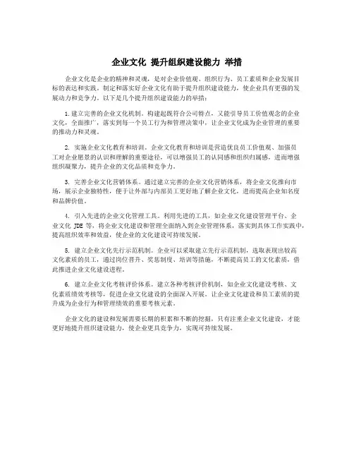 企业文化 提升组织建设能力 举措