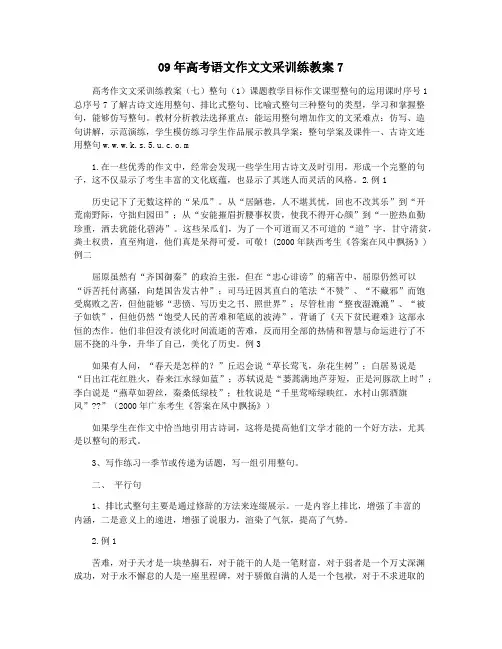 09年高考语文作文文采训练教案7