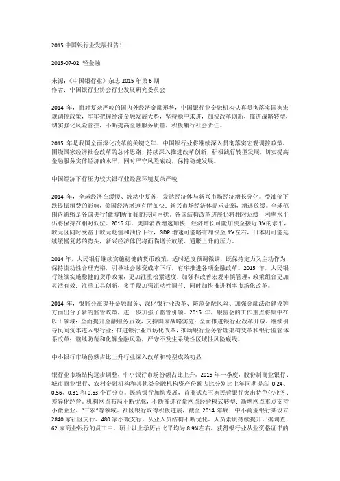 银行2015中国银行业发展报告