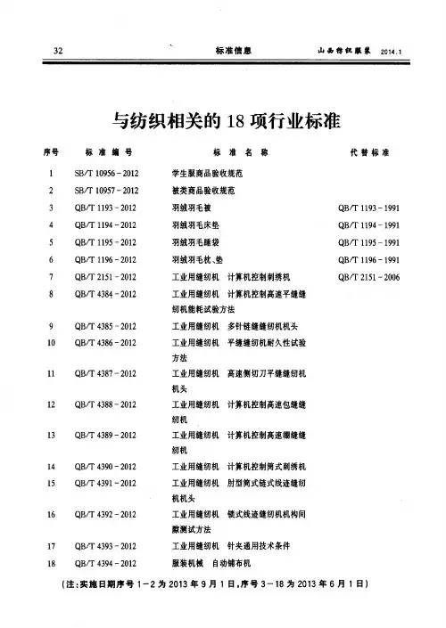 与纺织相关的18项行业标准