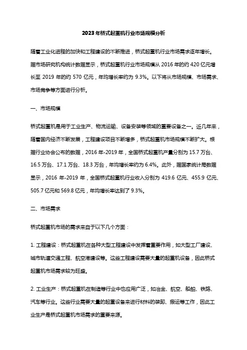 2023年桥式起重机行业市场规模分析