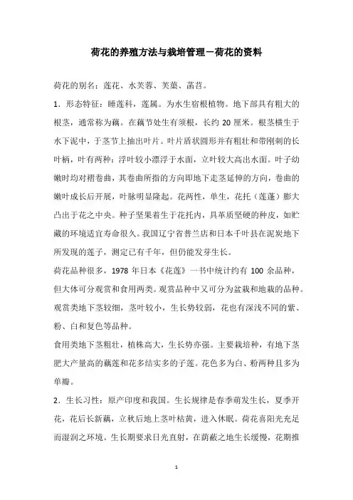 荷花的养殖方法与栽培管理-荷花的资料