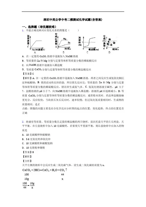 深圳中英公学中考二模测试化学试题(含答案)