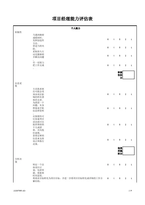 项目经理能力评估(参考)
