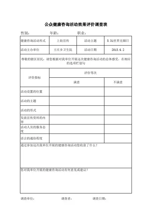 公众健康咨询活动效果评价调查表