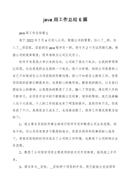 java周工作总结6篇