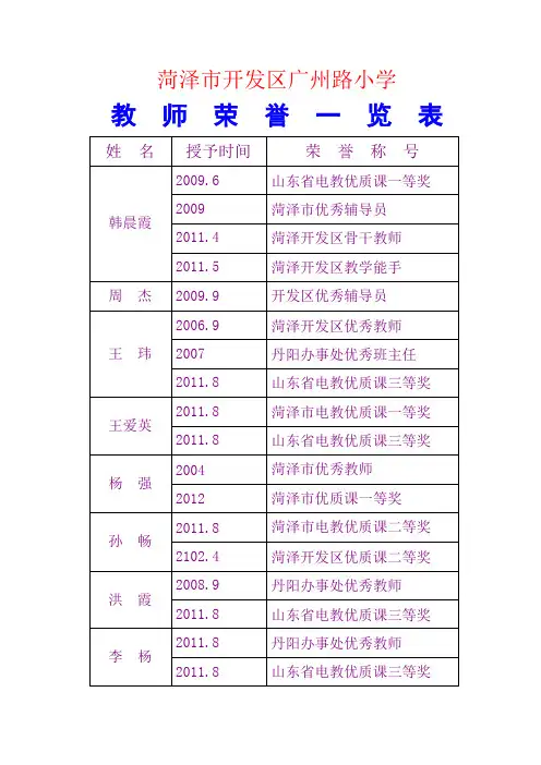 教师荣誉一览表