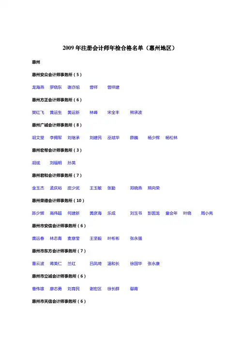 2009年注册会计师年检合格名单(惠州地区)